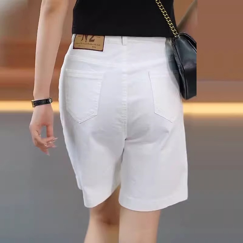 白色牛仔短裤女夏薄款五分裤高腰