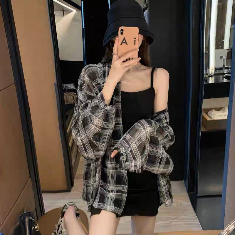法式上衣夏女格子