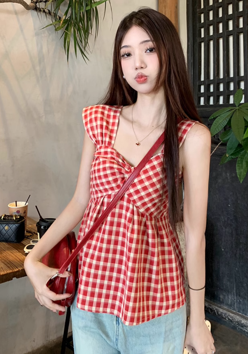 法式上衣夏女格子
