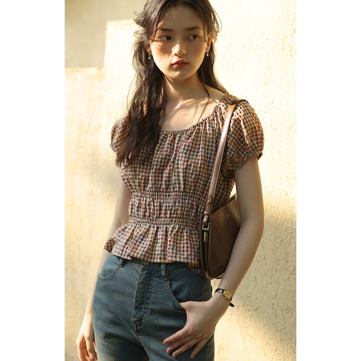 法式上衣夏女格子