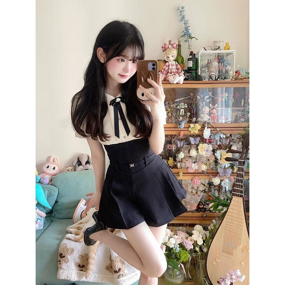 学院风套装女夏白色衬衫半身裙两件套