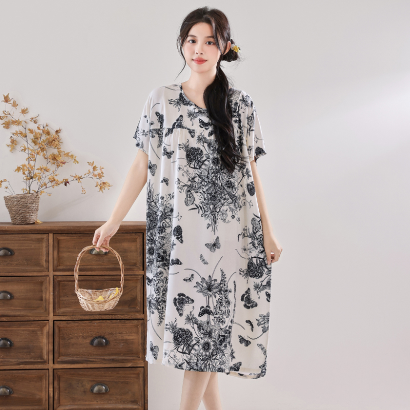 水墨印花连衣裙女夏季