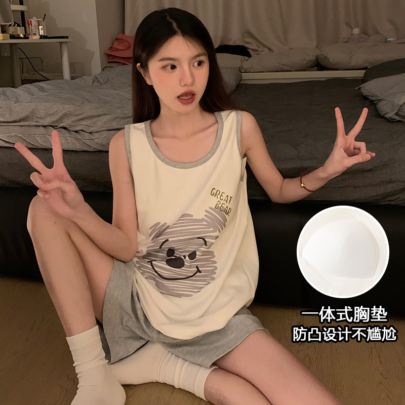 睡衣夏季女带胸垫可爱