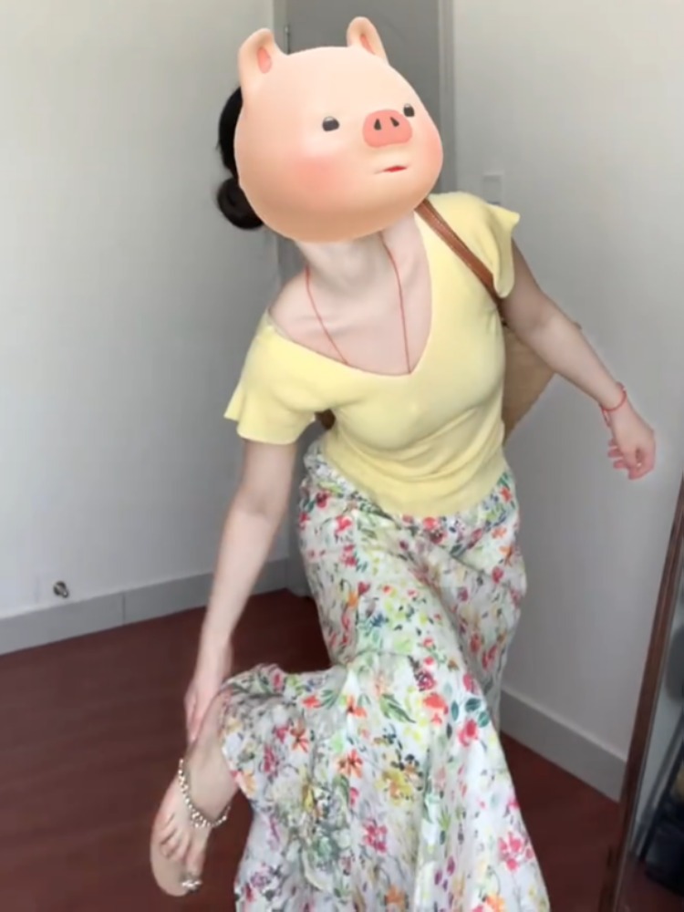 碎花半身裙两件套装大码