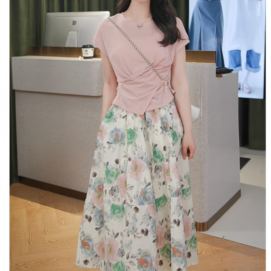 碎花半身裙两件套装女
