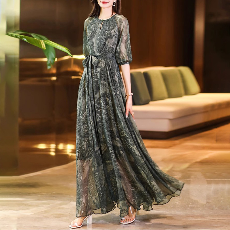 桑蚕丝真丝印花连衣裙
