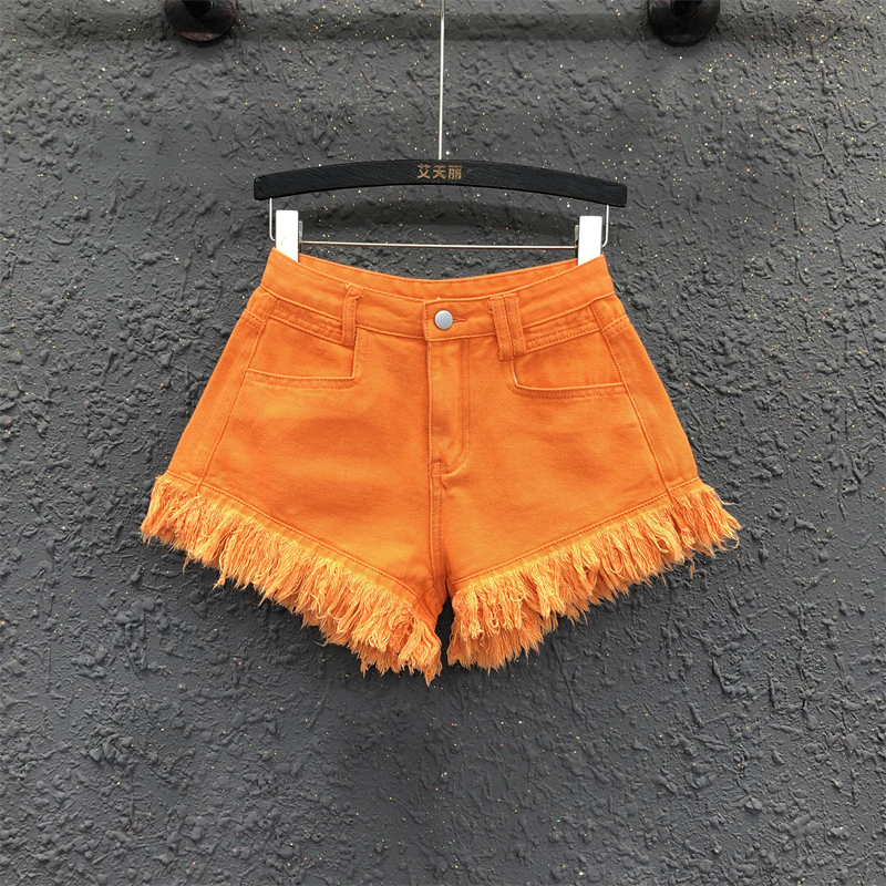 橙色休闲裤女夏