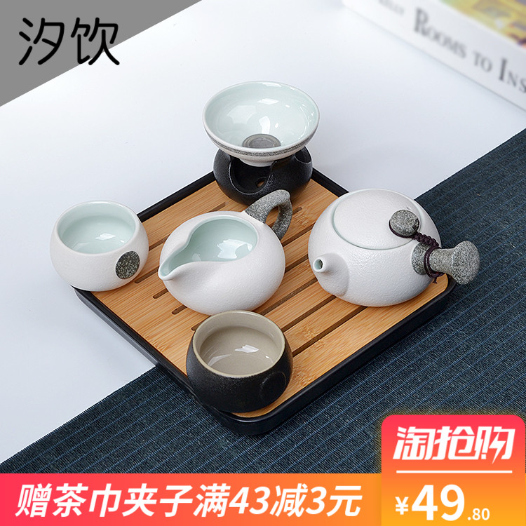 日式功夫茶具套装家用粗陶一壶四杯