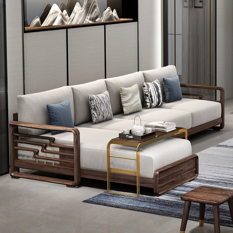 新中式沙发实木布艺组合