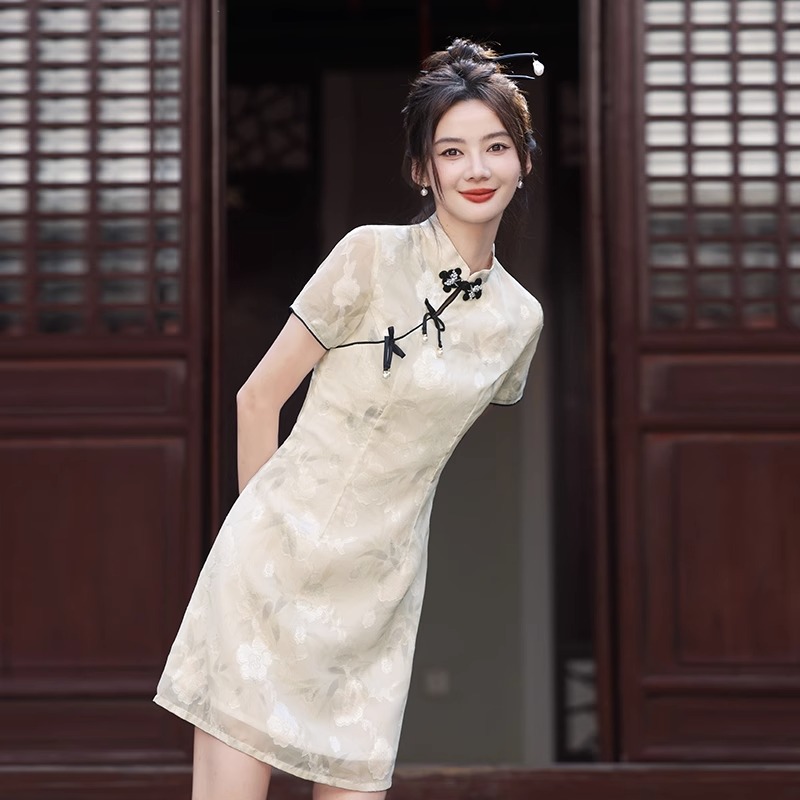 新中式改良旗袍连衣裙短款优雅