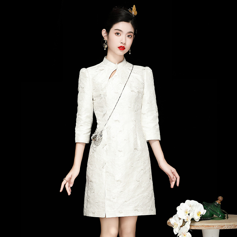 新中式改良旗袍连衣裙短款优雅