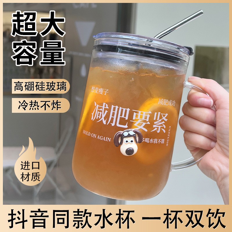 玻璃水杯带吸管大容量耐高温