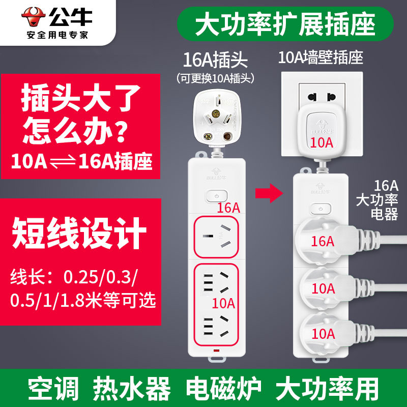 公牛插座转换器10a转16a安