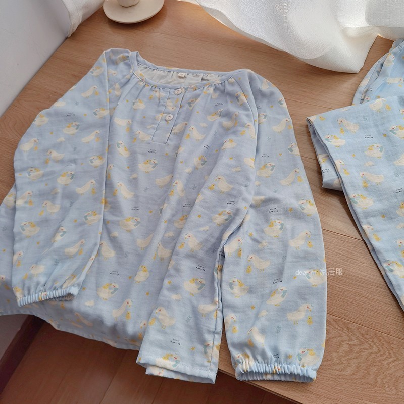 纯棉睡衣夏季女长袖长裤