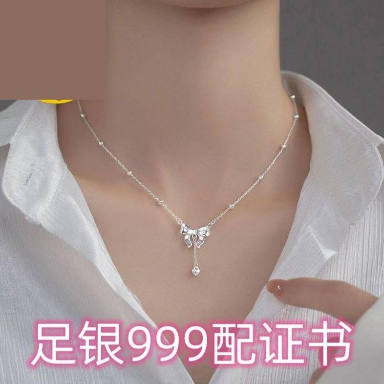 银项链女999纯银正品爱心