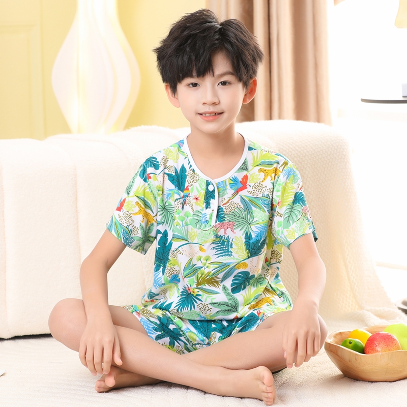 男童棉绸睡衣夏季短袖