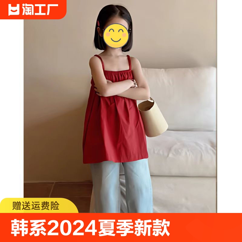 女童红色连衣裙夏2024新款