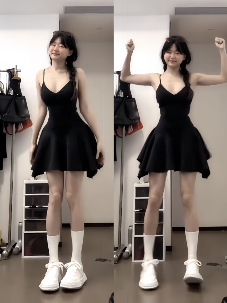 显瘦连衣裙子黑色