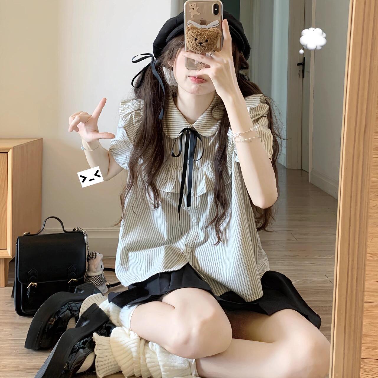 荷叶边袖衬衫女