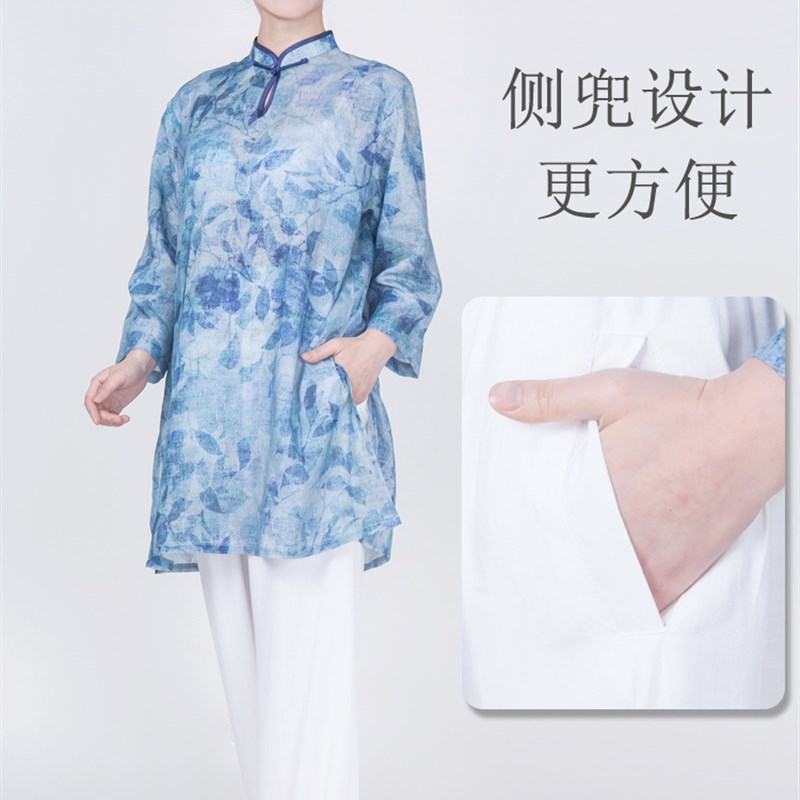 太极拳练功服女夏天棉麻