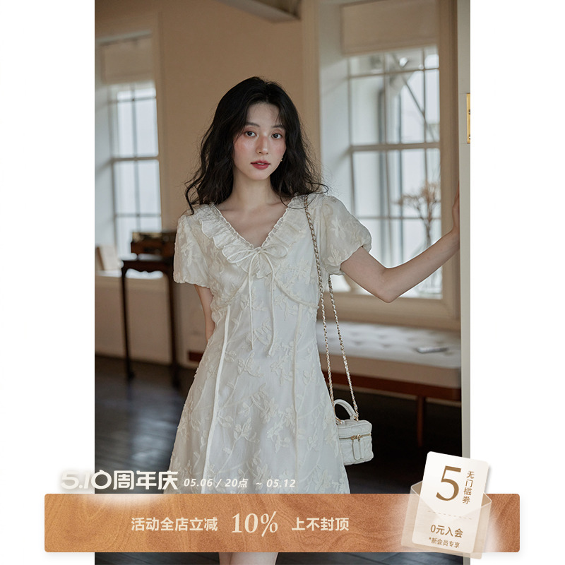 荷叶袖连衣裙女夏
