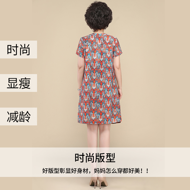 中老年女装夏50岁棉麻连衣裙
