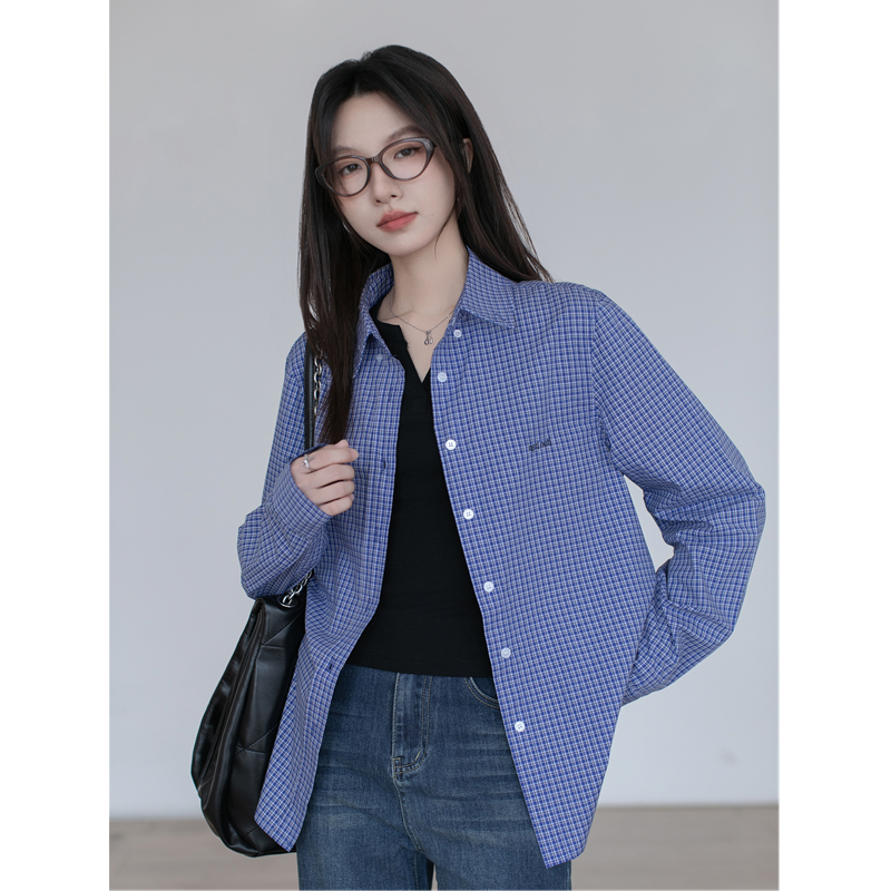 衬衫上衣女夏格子